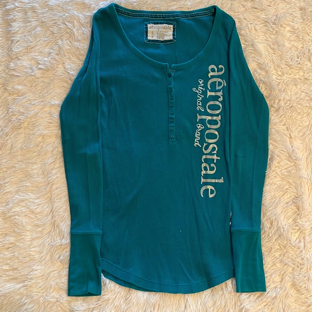 Turquoise Waffle Henley